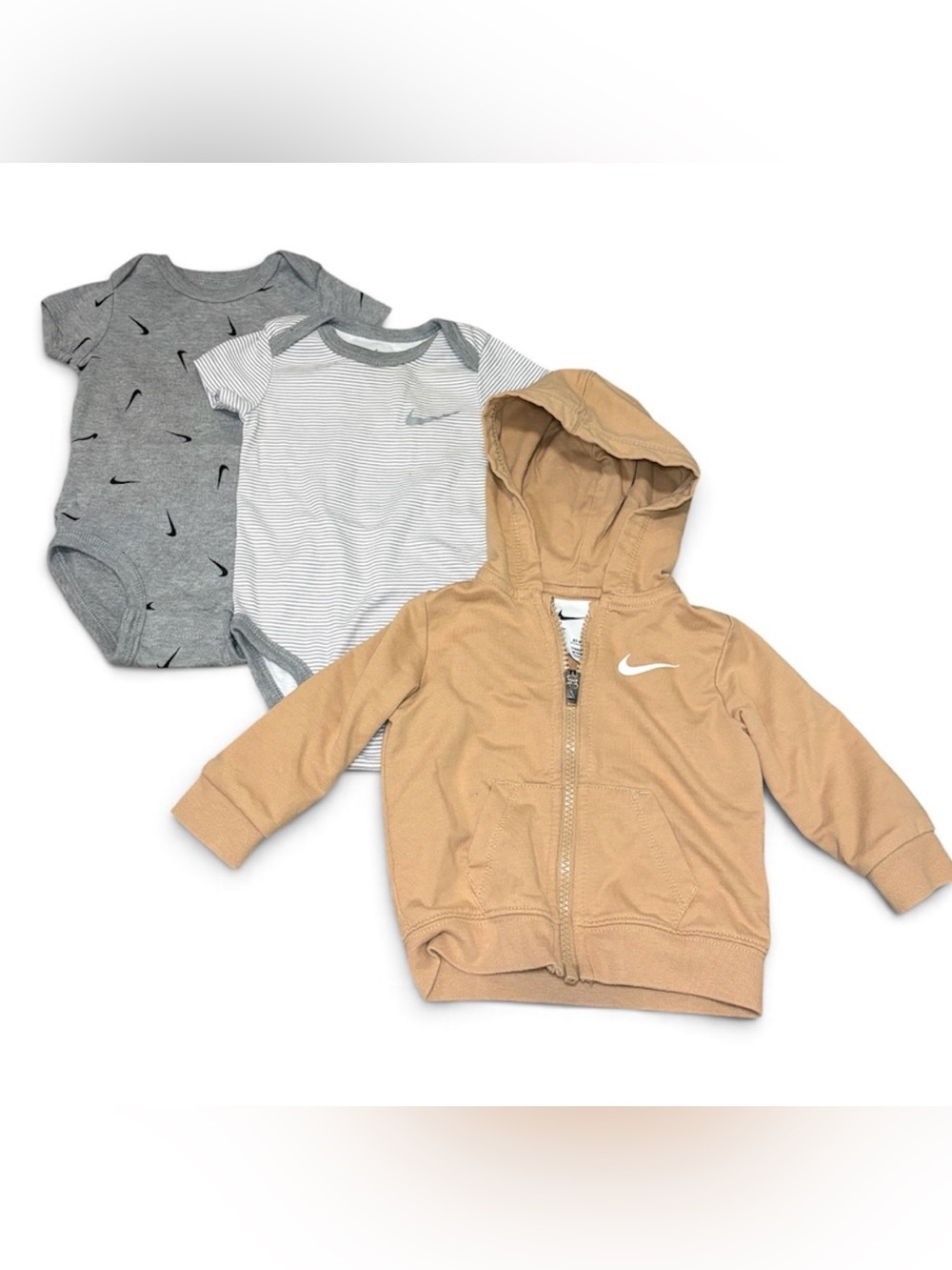 Nike Kids Tan Hooded Zip Jacket with Gray Bodysuit Duo